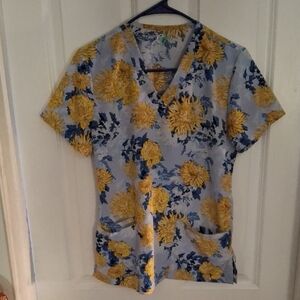 Floral V-Neck Blouse in Yellow and Blue